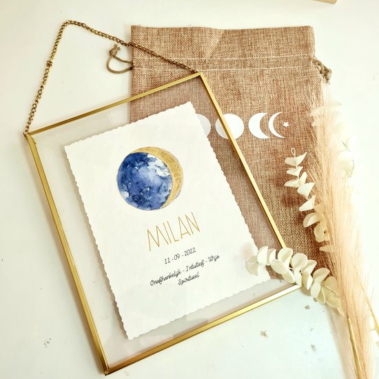 Baby geboorte poster maan - Moonchild baby geboorte kaart handgeschilderd - geboorte geschenk - maanstand aquarel - MammaZenn van MammaZenn — afbeelding 2