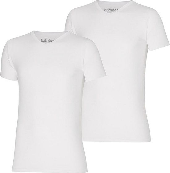 Twee witte bamboe T-shirts met V-hals.