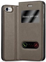 Cadorabo Hoesje geschikt voor Apple iPhone 7 / 7S / 8 / SE 2020 in STEEN BRUIN - Beschermhoes met magnetische sluiting, standfunctie en 2 kijkvensters Book Case Cover Etui