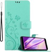 Cadorabo Hoesje geschikt voor Honor 7A / Huawei Y6 PRIME 2018 in BLOEMEN TURKOOIS - Beschermhoes in bloemmotief met magnetische sluiting, standfunctie en kaartsleuven Book Case Cover Etui