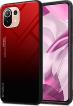 Cadorabo Hoesje geschikt voor Xiaomi Mi 11 LITE (4G / 5G) / 11 LITE NE in ROOD - ZWART - Tweekleurige beschermhoes van TPU-silicone Case Cover en achterzijde van gehard glas