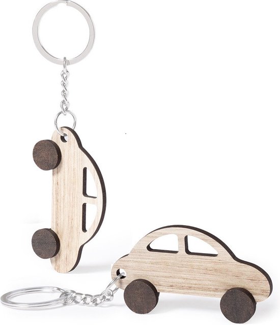Porte-clés avec voiture - 2 pièces - bois - 4x7 cm - pendentif clé de  voiture