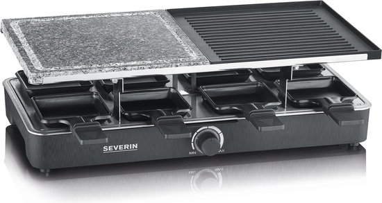 Foto: Severin gourmetstel rg 2376 8 pannen zwart 1300w raclette met natuurgrillsteen en grillplaat