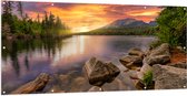 Tuinposter – Zonsondergang aan een Meer met Prachtige Natuur - 200x100 cm Foto op Tuinposter (wanddecoratie voor buiten en binnen)