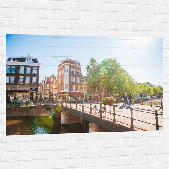 Muursticker - Bruggen in de Nederlandse Hoofdstad, Amsterdam - 120x80 cm Foto op Muursticker
