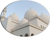 Dibond Ovaal - Bovenkant van Witte Sjeik Zayed Moskee, Abu Dhabi, Verenigde Arabische Emiraten - 40x30 cm Foto op Ovaal (Met Ophangsysteem)