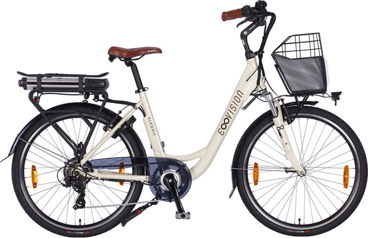 Elektrische Stadsfiets 26 inch - Damesfiets - E-bike met 7 versnellingen - Framemaat 46 cm - V-brakes - Beige