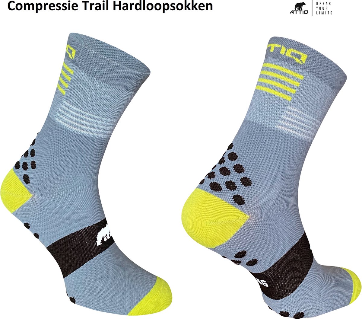 Trail Compressie Hardloopsokken - Grijs/Geel 37-41