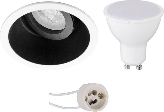 LED Spot Set - Proma Zano Pro - GU10 Fitting - Dimbaar - Inbouw Rond - Mat Zwart/Wit - 6W - Natuurlijk Wit 4200K - Kantelbaar - Ø93mm