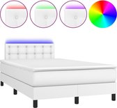 vidaXL - Boxspring - met - matras - en - LED - kunstleer - wit - 120x200 - cm