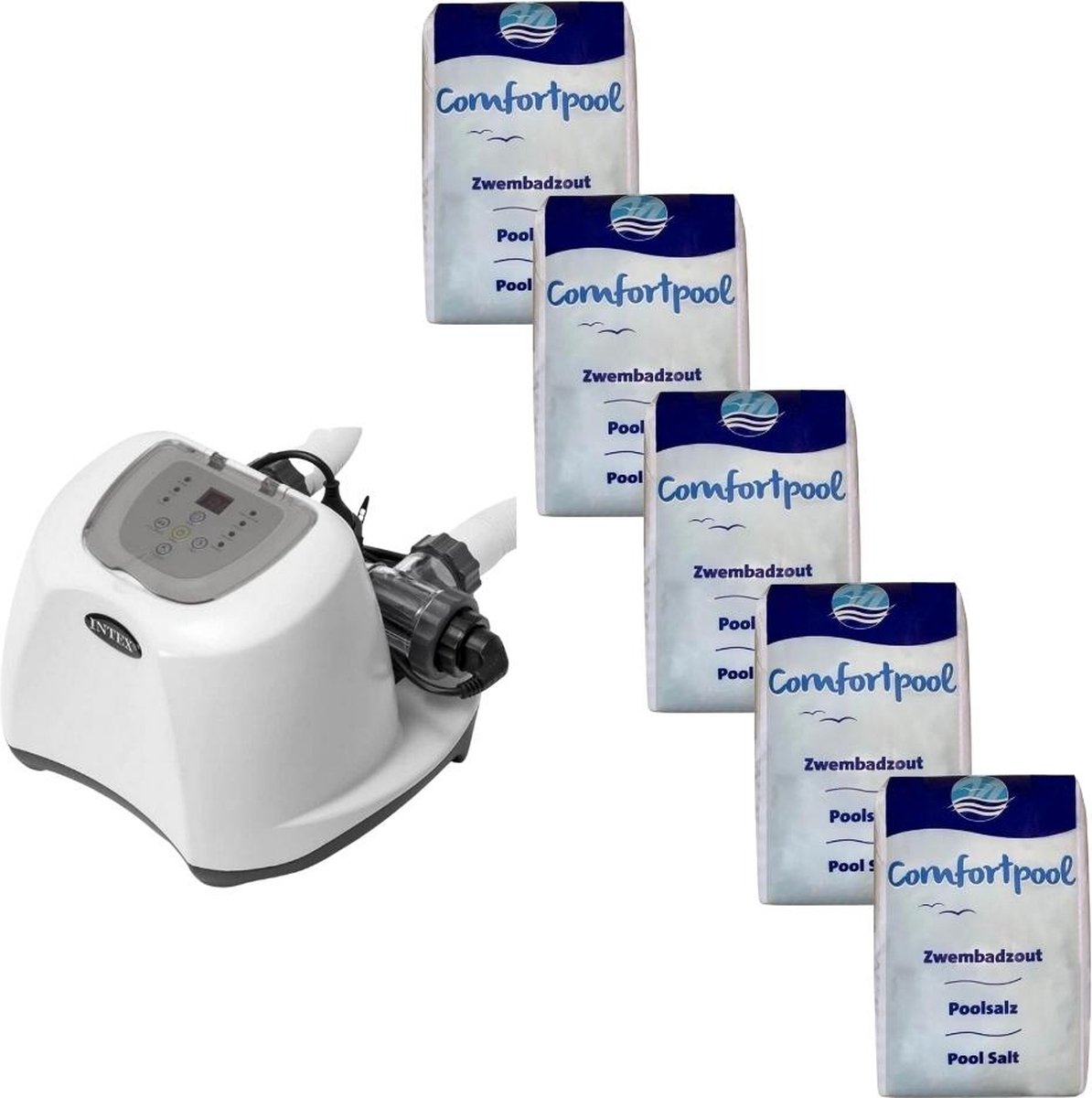 Intex – Zoutwatersysteem 26670GS & Zwembadzout 100 kg Intex – Zoutwatersysteem 26670GS & Zwembadzout 100 kg
