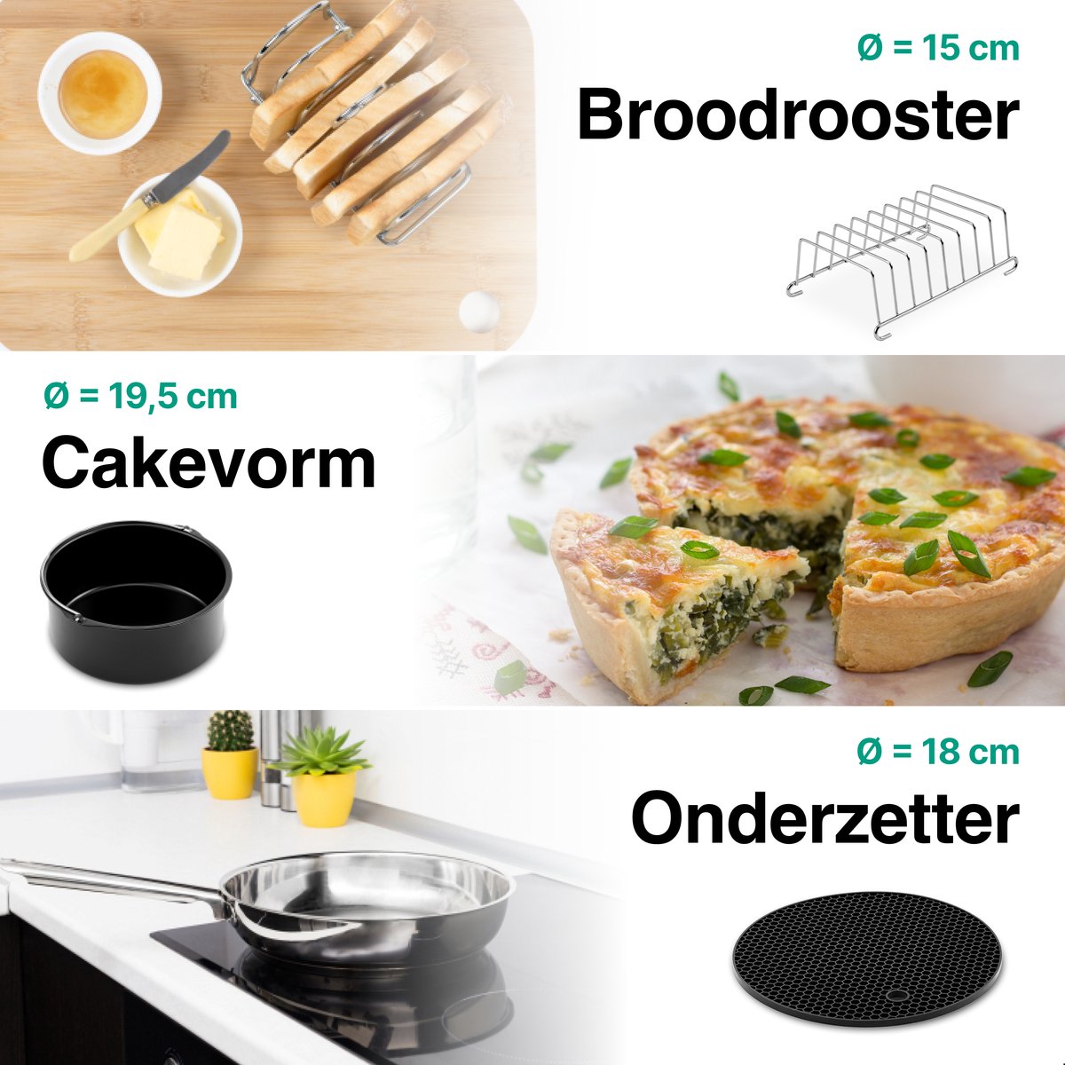 Airfryer Accessoires Complete Set - Ø 20 CM - 8 delig - Vivid Green — afbeelding 3