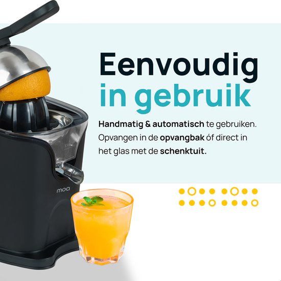 MOA Citruspers Elektrisch - Sinaasappelpers - Citroenpers met 2 Perskegels - BPA-Vrij - Handmatig - RVS - Zwart van Merkloos — afbeelding 4