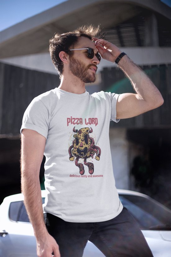 Shirt - Pizza lord - Wurban Wear | Grappig shirt | Dieet | Unisex tshirt | Fast food | Airfryer | Sport | Verwenpakket | Wit & Zwart