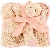 Scruffs Cosy Blanket & Bear Toy Set - Welkomstcadeau voor Puppy‘s - Dubbelzijdige deken met Pluche Knuffelbeer - 110 x 75 cm - Blush Pink