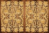 Fotobehang - Vlies Behang - Ornament - Bloemenpatroon op Houten Planken - 312 x 219 cm