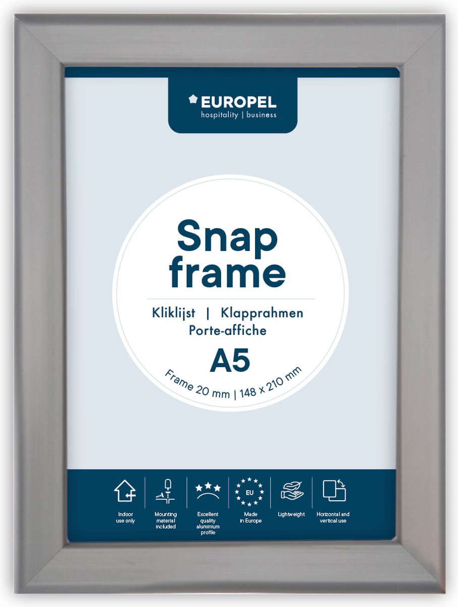 Europel Kliklijst Europel - Posterlijst - A5 - 14,8 x 21 cm - Frame 20mm - Aluminium Zilver