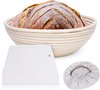 Clheatky rijsmand rond, ø 25 cm, hoogte 8,5 cm rijsmandenset van natuurlijk vlechtwerk rijsmand broodmand broodvorm voor het bakken van brood houdt 1 kg deeg in met 1 linnen voering (rond)