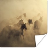 Poster Paarden - Zand - Groep - 50x50 cm