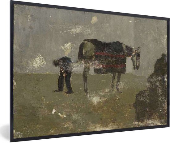 Fotolijst incl. Poster - Hoefsmid met schimmel - Schilderij van George Hendrik Breitner - 60x40 cm - Posterlijst