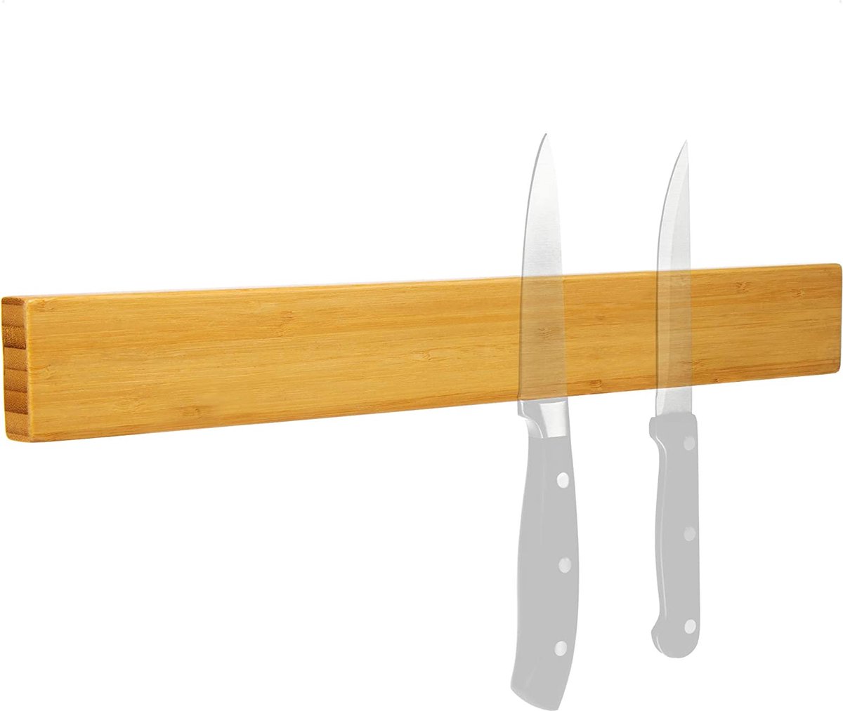 COM-FOUR® messenmagneetstrip van bamboe voor wandmontage - messenmagneetstrip - meshouder voor in de keuken - magneetrail voor messen - 40 cm (Bamboe hout)