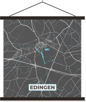 Porte-affiche avec affiche - Affiche scolaire - Plan de la ville - Grijs - Carte - Enghien - België - Carte - 90x90 cm - Lattes noires