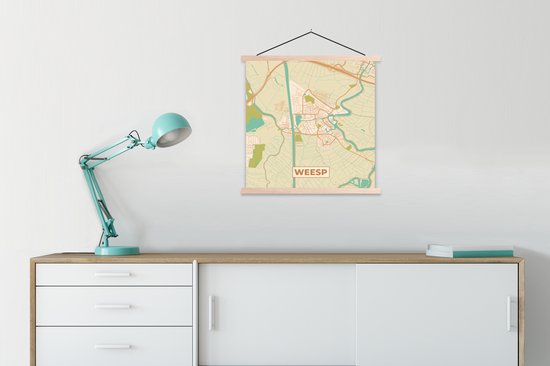 Porte-affiche avec affiche - Affiche scolaire - Weesp - Carte - Carte - Plan de la ville - 60x60 cm - lattes vierges