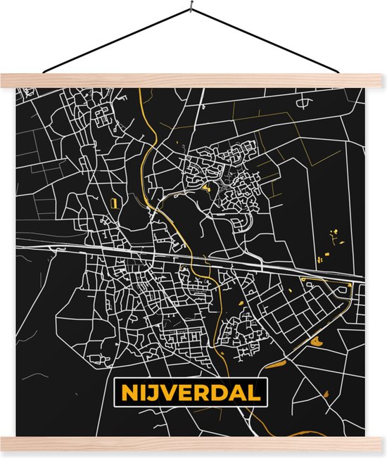 Porte-affiche avec affiche - Affiche scolaire - Nijverdal - Black and Gold et Or - Plan de la ville - Plan d'étage - Carte - 40x40 cm - lattes vierges