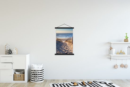 Porte-affiche avec affiche - Affiche scolaire - Sable - Plage - Dune - Mer - Été - 60x90 cm - Lattes noires