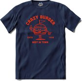 Crazy Burger | Hamburger - Fast Food - T-Shirt - Unisex - Navy Blue - Maat S