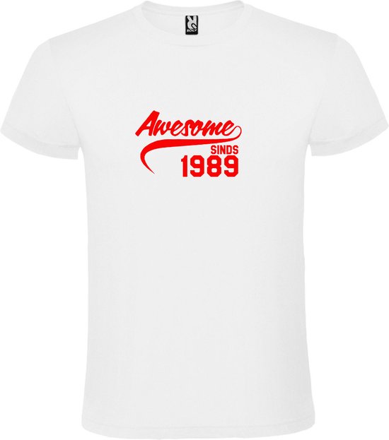 Wit T-Shirt met “Awesome sinds 1989 “ Afbeelding Rood Size XS