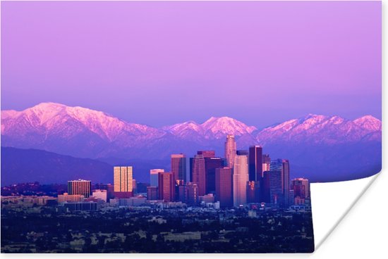 Los Angeles in het paarse avondlicht Poster 60x40 cm - Foto print op Poster (wanddecoratie woonkamer / slaapkamer) / Noord-Amerika Poster