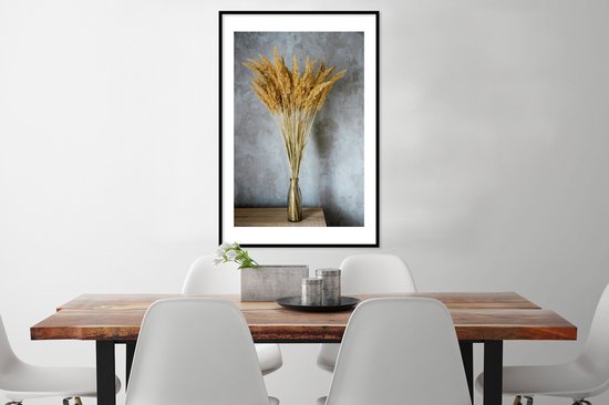 Poster in lijst - Fotolijst 60x90 cm - Posters - Droogbloemen - Vaas - Stilleven - Posterlijst zwart - Decoratie - Wanddecoratie woonkamer - Muurdecoratie slaapkamer