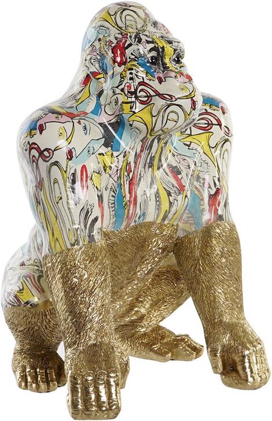 Decoratieve figuren DKD Home Decor Gouden Hars Multicolour Gorilla (28,5 x 26,5 x 41 cm)