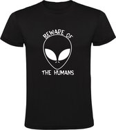 Beware of the humans Heren T-shirt | alien | buitenaards wezen | mensen | heelal | andere planeet | Zwart