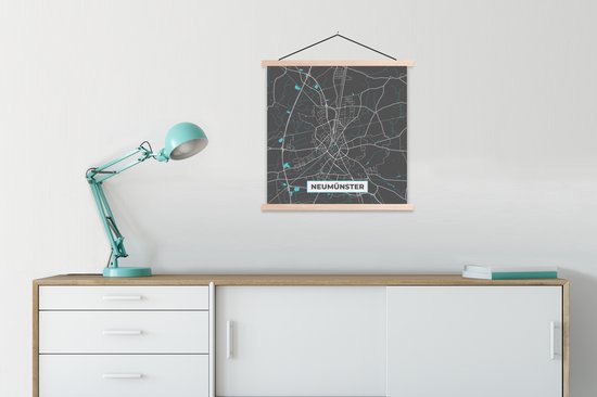 Porte-affiche avec affiche - Affiche scolaire - Allemagne - Blauw - Neumünster - Plan de la ville - Carte - Plan d'étage - 60x60 cm - lattes vierges