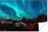 Noorderlicht boven het eiland Lofoten in Noorwegen poster papier 180x120 cm - Foto print op Poster (wanddecoratie woonkamer / slaapkamer) / natuurverschijnselen Poster XXL / Groot formaat!