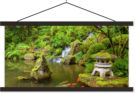 Support pour affiches avec affiche 120 x 60 cm - Affiche scolaire - Cascade - Koi - Lanterne japonaise - Mousse - Water - Affiche textile - Lattes noires