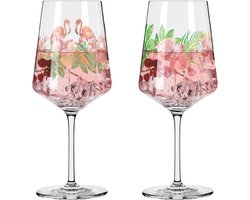 Ritzenhoff Summer SONETT Aperitief glas set #5 van Artur Hakobyan, van kristalglas, 544 ml, vaatwasmachinebestendig, in geschenkverpakking, roze, groen, 2 stuks (1 stuks) Image