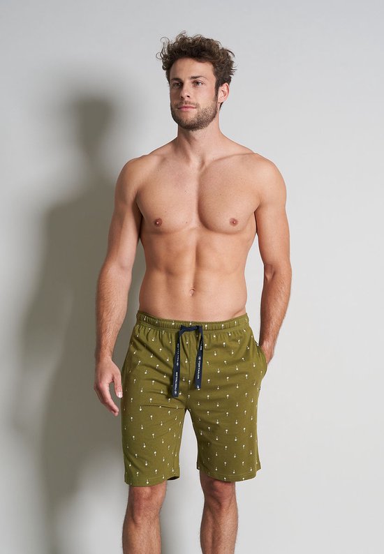 TOM TAILOR heren pyjama- of loungebroek - middengroen dessin - Maat: S