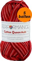 5 bollen haakgaren katoen rood bordeaux (9531) - Cotton Queen multi garen
