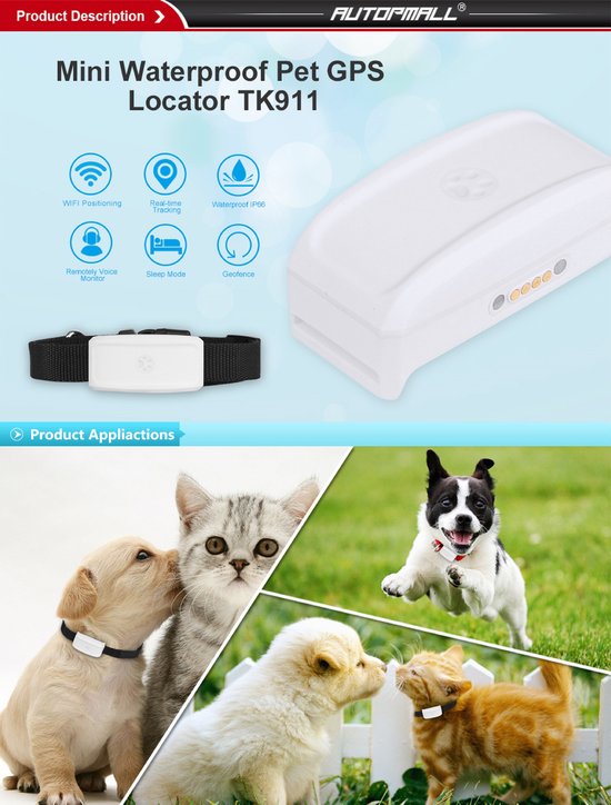 Traceur GPS avec collier pour chiens - Étanche 500mAh - Suivi en