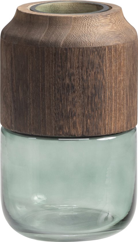 WOOOD Exclusive Vase Celeste - Glas/Bois - Blauw/Vert - 28x16x16