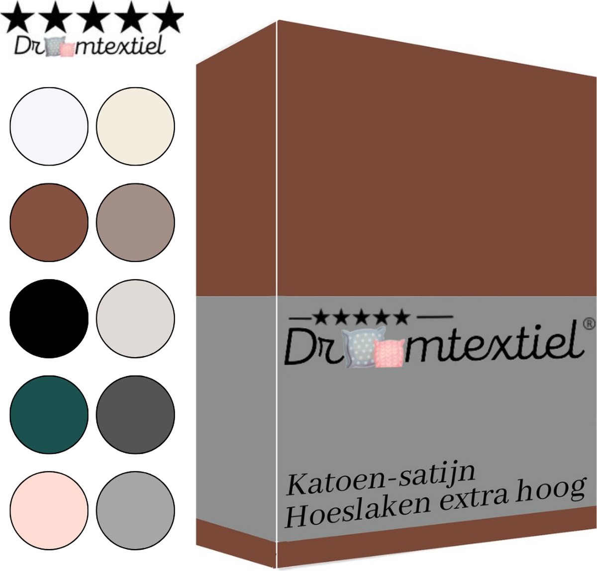 Droomtextiel Hoeslaken Katoen-Satijn - Bruin - 180x210 cm - Hoogwaardige Kwaliteit - Super Zacht - Hoge Hoek