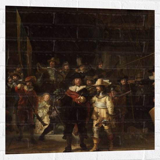 Muursticker - De Nachtwacht, Rembrandt van Rijn, 1642 - Oude Meesters - 80x80 cm Foto op Muursticker
