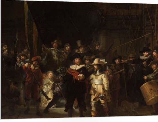 PVC Schuimplaat- De Nachtwacht, Rembrandt van Rijn, 1642 - Oude Meesters - 100x75 cm Foto op PVC Schuimplaat
