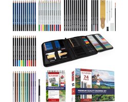 STARKSON 74-Delige Teken Set Incl. Schets Potloden, Houtskool & Accessoires - Aquarel - Voor Volwassenen & Kinderen