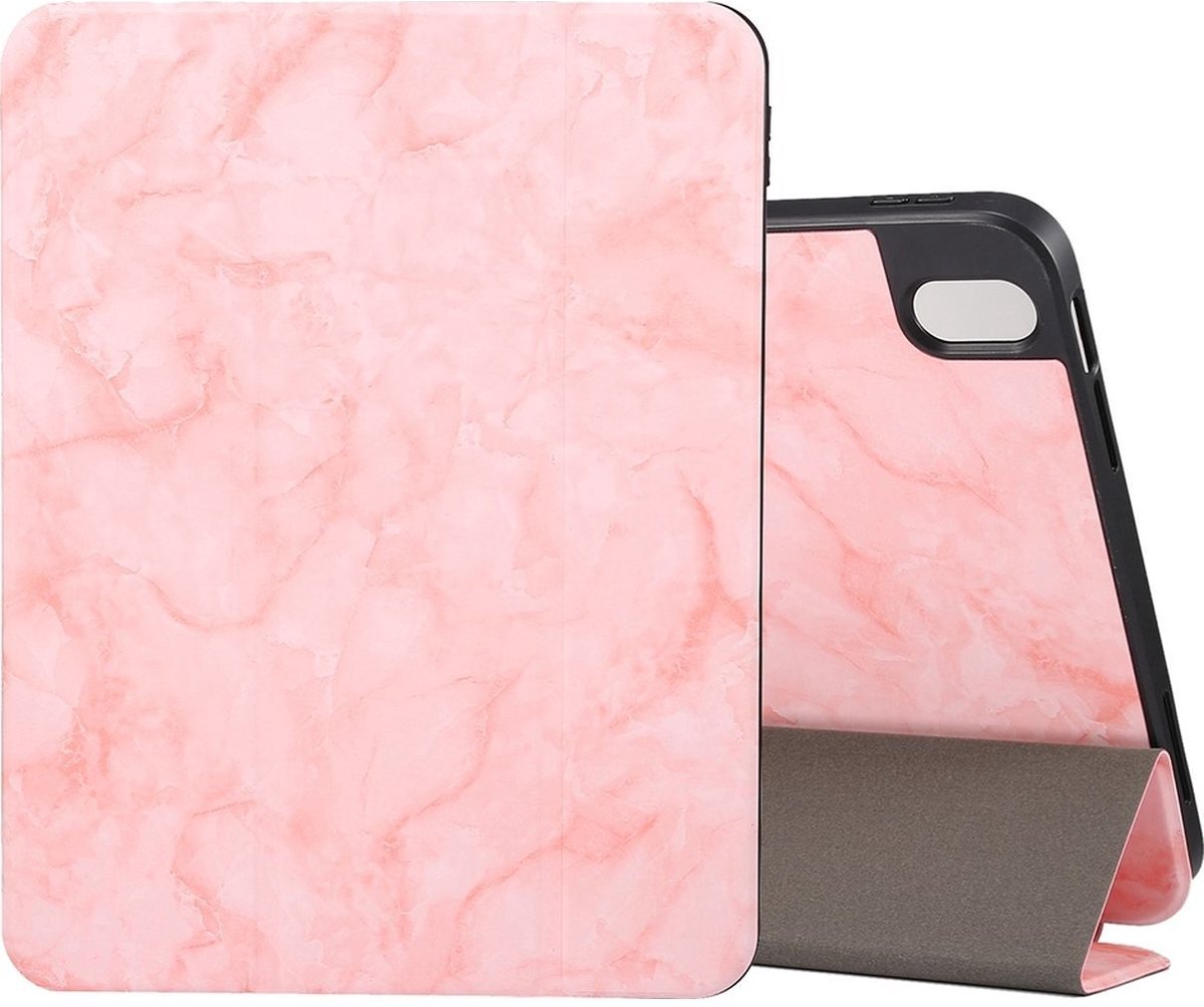 Mobigear Tablethoes geschikt voor Apple iPad 10 (2022) Hoes | Mobigear Tri-Fold Marble Bookcase + Stylus Houder - Roze