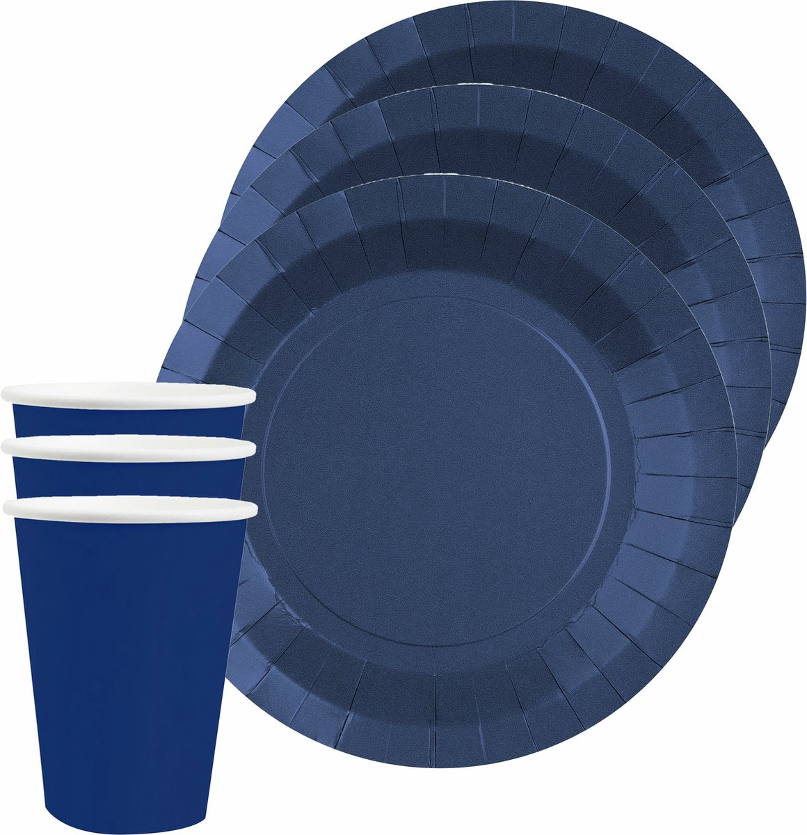 Santex feest/verjaardag servies set - 10x gebaksbordjes en bekertjes - kobalt blauw - karton