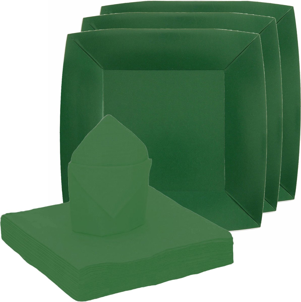 Santex feest/verjaardag servies set - 20x bordjes/25x servetten - donkergroen - karton